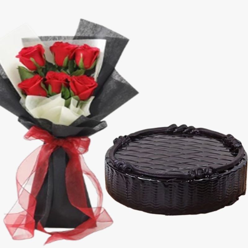 Truffle Chocolate Indulgence Cake and Roses combo